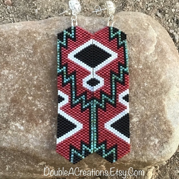 Aztec Beaded Earrings, New, Handmade By Me - Picture 1 of 5